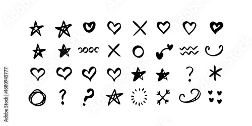 Hand Drawn Hearts Stars and Symbols doodle