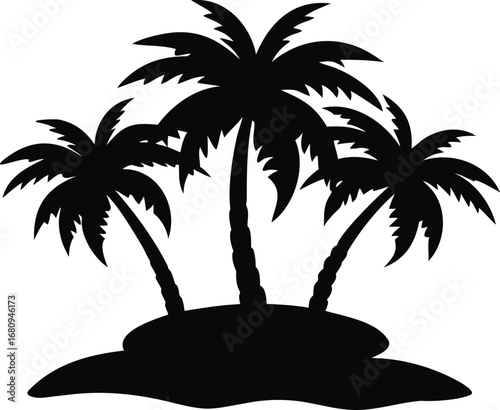 Tropical paradise silhouette of three palm trees on a small island evokes serene beach vacation vibes silhouette