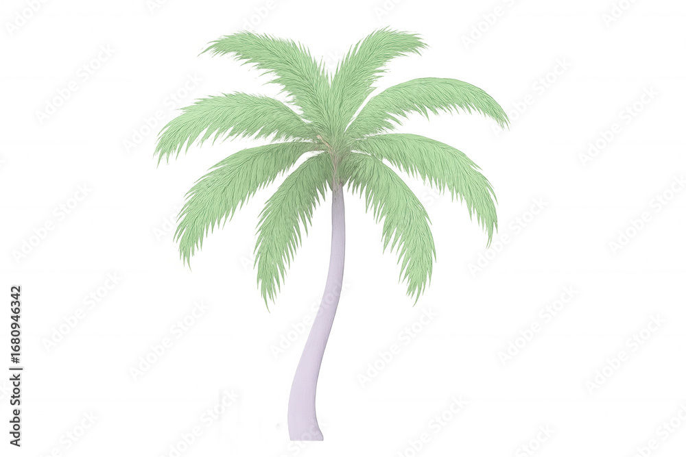 Naklejka premium Photorealistic 3d-rendered palm tree standing solo against transparent backdrop, ideal for tropical design and travel graphics