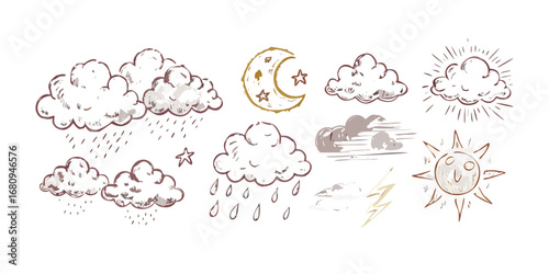 Hand Drawn Weather Elements clouds moon