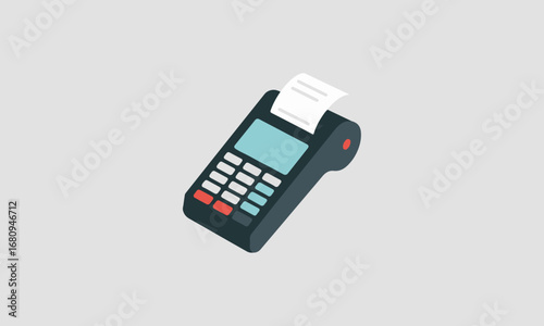 Modern payment terminal icon featuring a cash register receipt and numeric keypad for financial transactions vector