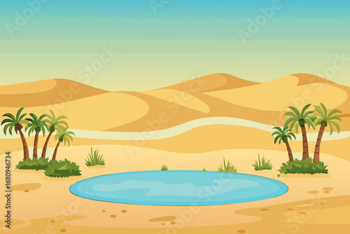 a serene oasis in the vast sandy desert landscape