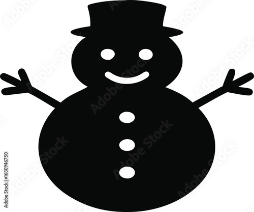 Joyful black silhouette of a happy snowman with top hat and buttoned body ready for winter fun silhouette