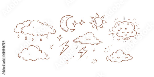 Hand drawn weather icons cloud moon