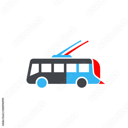 Stylized electric trolleybus symbol for city transit and public transport applications. Simple and clean vector logo design isolated on white for web or print