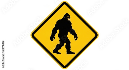 Bigfoot crossing warning sign isolated on white background