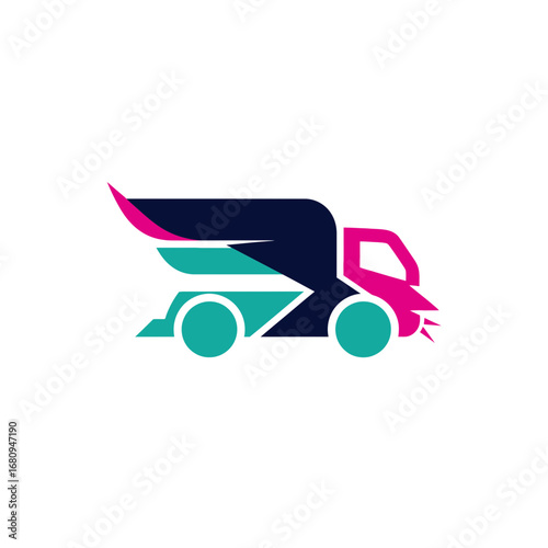 Abstract winged delivery truck vector, symbolizing rapid logistics and swift transportation. Modern graphic for express shipping and efficient cargo services