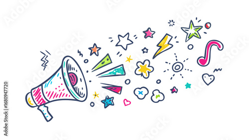 Loudspeaker with colorful doodles megaphone sound