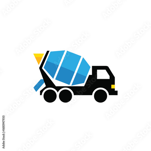 Cement mixer truck logo illustration, a construction vehicle used for mixing concrete and building materials on a white background, symbolizing heavy industry and infrastructure development