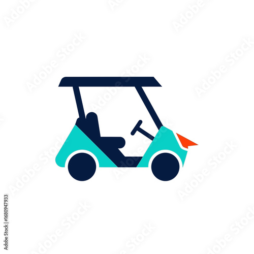 Modern flat design golf buggy icon. A stylized vector graphic representing leisure transportation for a sports club, resort, or recreational community activity