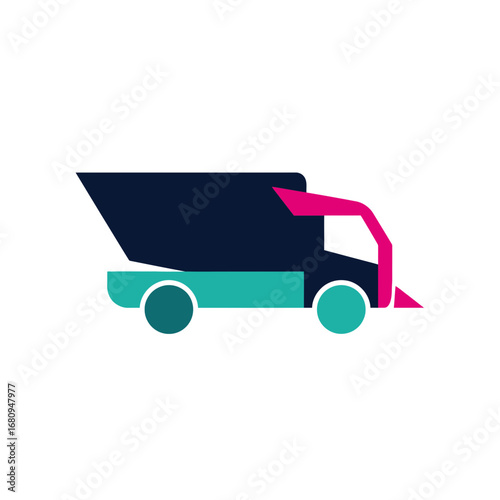 Minimalist vector logo of a fast-moving delivery truck. Abstract and colorful symbol for logistics, shipping, and freight services, representing speed and efficiency