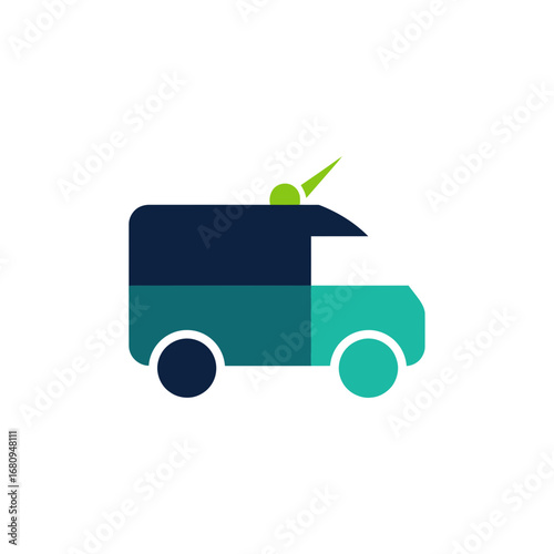 Illustration of a stylized ambulance vehicle on a white background. Perfect for medical, healthcare, emergency services