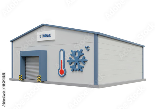 Isolated cold storage building cartoon illustration, freezer warehouse isolated object