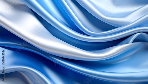 Flowing Azure Silk: Abstract Waves of Light and Shadow on Luxurious Fabric