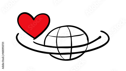 Red heart doodle love symbol