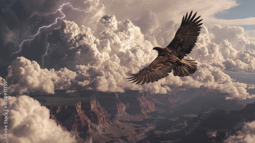 Fototapeta premium Thunderbird Unleashing a Powerful Storm Over Canyon Landscape