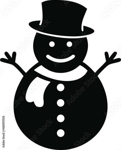 Charming black and white snowman wearing a top hat and scarf celebrating winter festivities silhouette