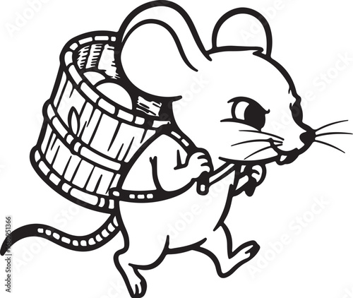 Cartoon Mouse Carrying a Basket Full of Eggs on its Back rodent animal