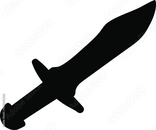 Simple black silhouette of an ancient sword or gladius weapon symbol isolated on for design silhouette
