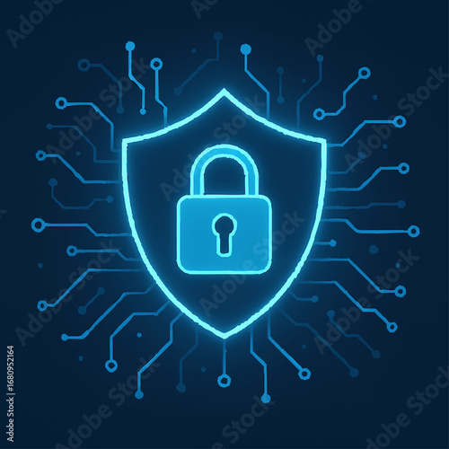Flat Vector Concept of Internet Data Privacy, Cyber Protection, and Secure Digital Encryption Shield.
