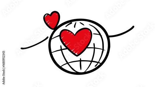 Two red hearts doodle love romance