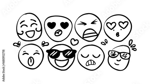 Whimsical Doodle Faces with Various Expressions emoji