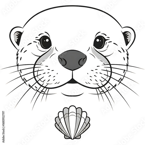 Cute Otter Face with Seashell Minimalist Vector Illustration
