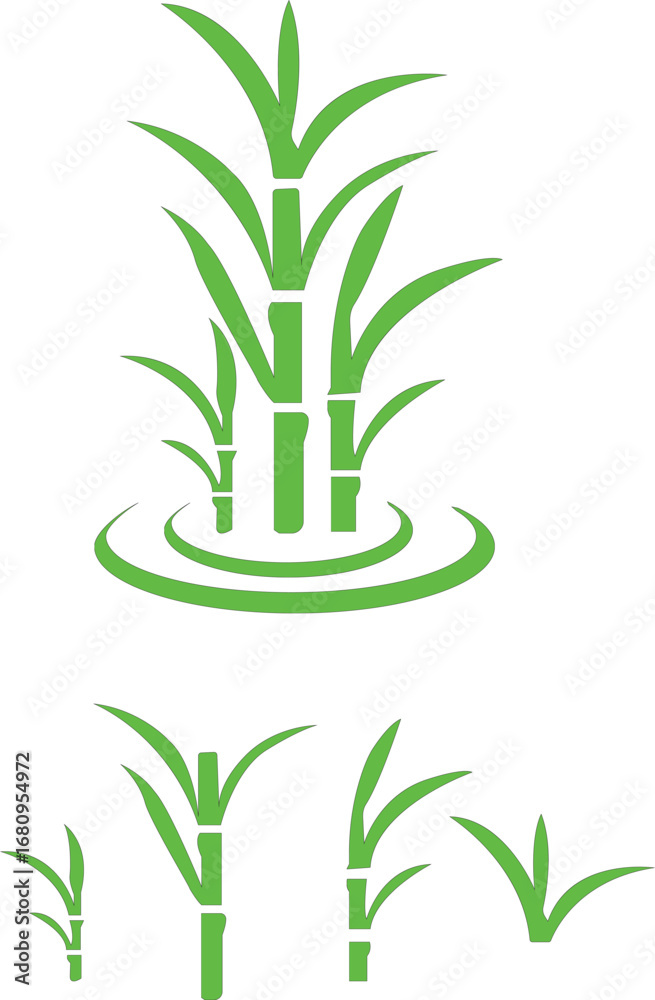 Fototapeta premium Sugarcane stalk icons, A dense patch of green sugarcane plants with tall stalks and leaves against a black background isolated view, Black Silhouette Sugarcane Plant Vector Icon,plants.