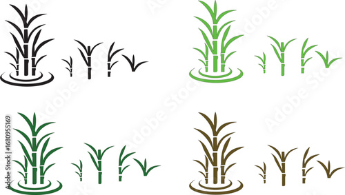 Sugarcane stalk icons, A dense patch of green sugarcane plants with tall stalks and leaves against a black background isolated view, Black Silhouette Sugarcane Plant Vector Icon,plants.