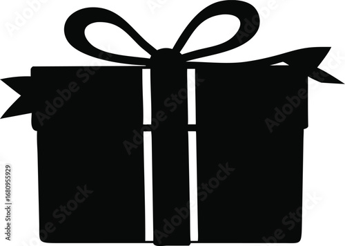 Simple black silhouette of a gift box tied with a ribbon and bow perfect for celebrations and presents silhouette