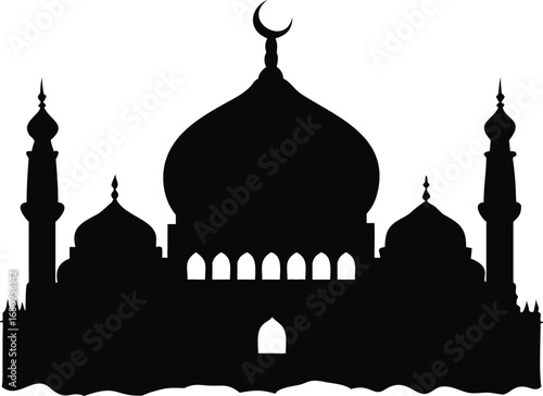 Majestic grand mosque silhouette iconic islamic architecture spiritual place of worship crescent moon symbol silhouette