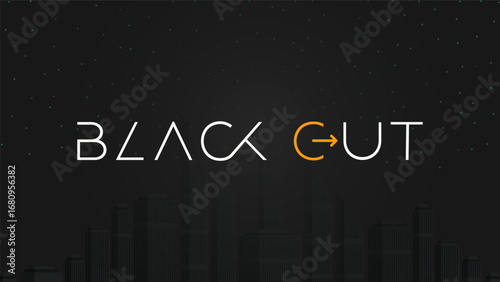 Futuristic Blackout Logo Design with Modern Typography and Cityscape Background