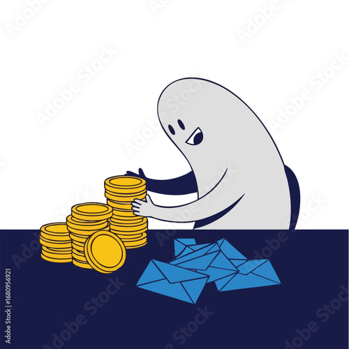 Greedy Ghost Counting Gold Coins and Mail.

