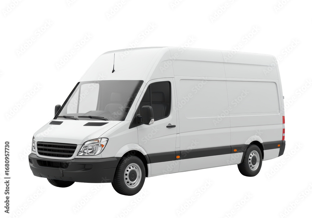 Naklejka premium Isolated delivery van for commercial transport in perspective view realistic 3D rendering