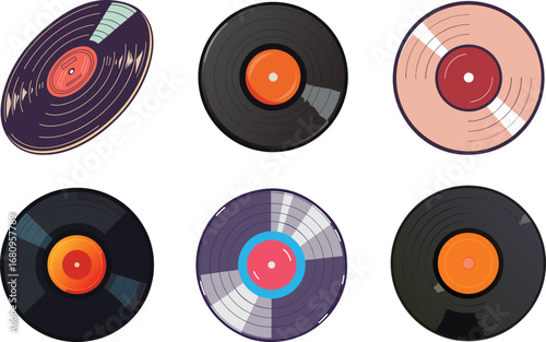 Retro Music Vinyl Disc with Orange Label and Smooth Shading Vector Art. 