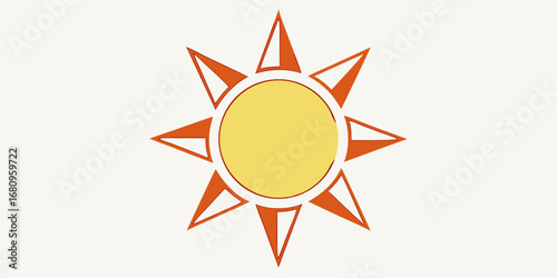Illustration of a sun with eight orange rays emanating from a yellow circle on a white background
