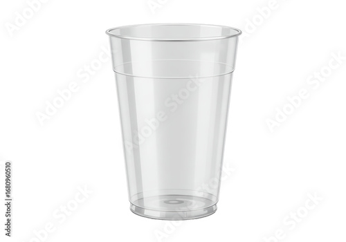 Isolated translucent plastic cup for cold beverages, reusable drinkware for picnics or parties
