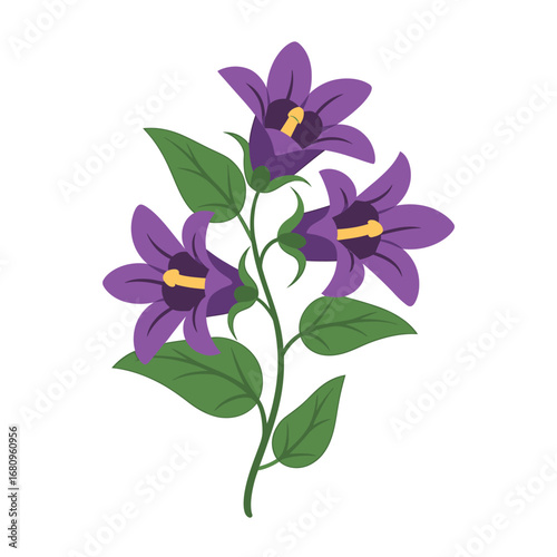 Stylized purple bellflowers with green leaves bellflower plant