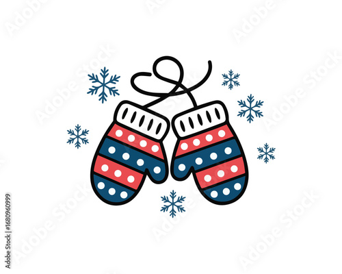 A pair of cozy mittens colorful flat vector illustration for winter and holiday design elements