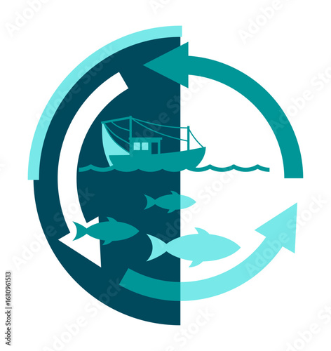 Sustainable fishing concept in geometric decoration - balance of fishery