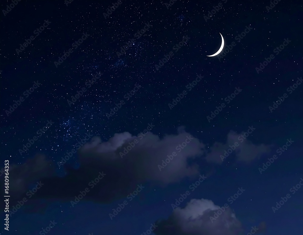 Naklejka premium Starry night sky with crescent moon