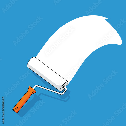 Creative paint roller application showing white color spread across blue background for renovation and artistic projects