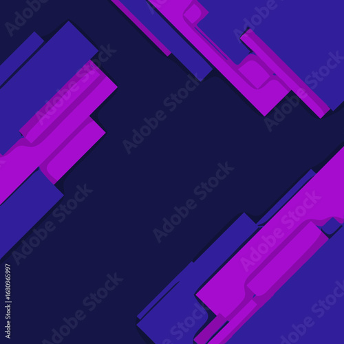 Abstract geometric shapes composition with diagonal stripes in vibrant purple and blue colors background