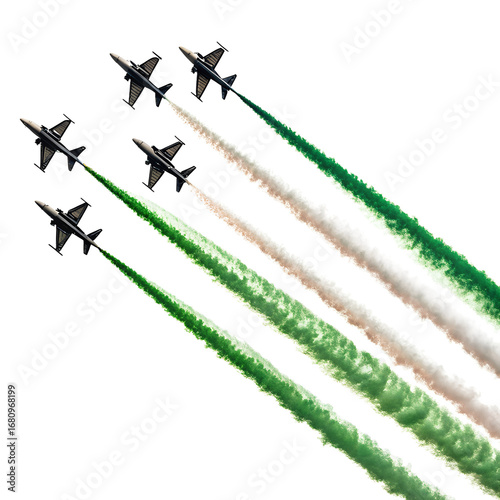 Sky Performance: Dynamic Jets with Vibrant Tricolor Smokes