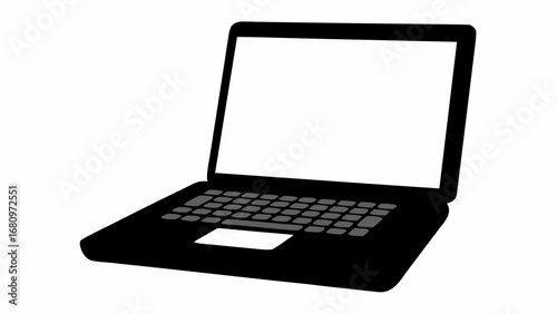 Illustration of a black laptop with a white screen and keyboard on a white background for digital use