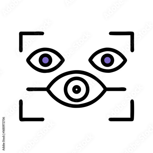 Vector art of stylized eye scan icon with biometric recognition, representing security and technology, featuring iris scanning for identification and access control