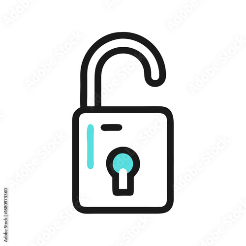 Illustration of an open padlock, symbolizing access, freedom, and unlocked security perfect for digital security concepts