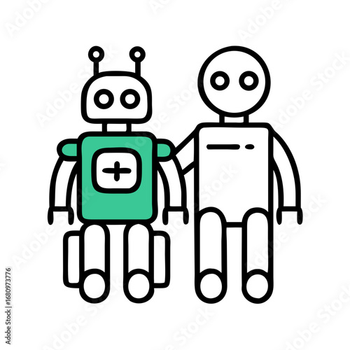 Vector art of robot and human artificial intelligence technology automation machine