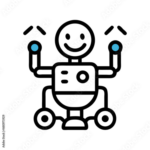 Illustration of a cute robot with blue accents, , representing technology and artificial intelligence in a friendly design