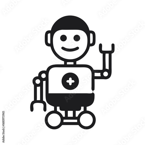 Illustration of a medical robot with a plus sign, , symbolizing healthcare technology and artificial intelligence in medicine